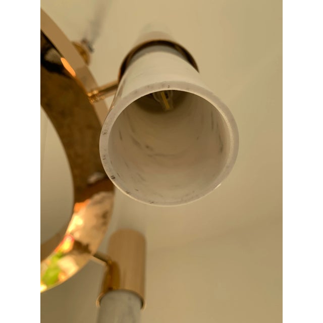 Contemporary Double Carrara Marble Gold Ring Chandelier For Sale - Image 4 of 7