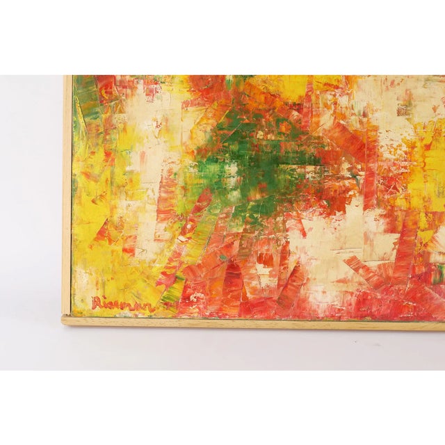 Red Vintage Midcentury Modern Abstract Expressionist Oil on Canvas Painting, Marion Riseman, 1974 For Sale - Image 8 of 9