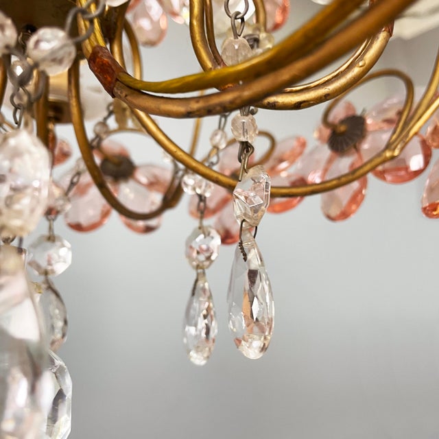 Italian Art Nouveau Chandeliers in Pink Murano Glass and Brass, Early 1900s, 1890s, Set of 2 For Sale - Image 12 of 18