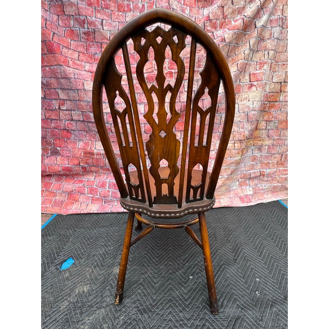 Brown Vintage Gothic Strawberry Hill Windsor Steeple Back Dining Chair For Sale - Image 8 of 12