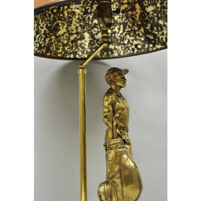 Vintage Maitland Smith Bronze Figure Golfer Sculpture Table Lamp W Leather Shade For Sale - Image 15 of 18