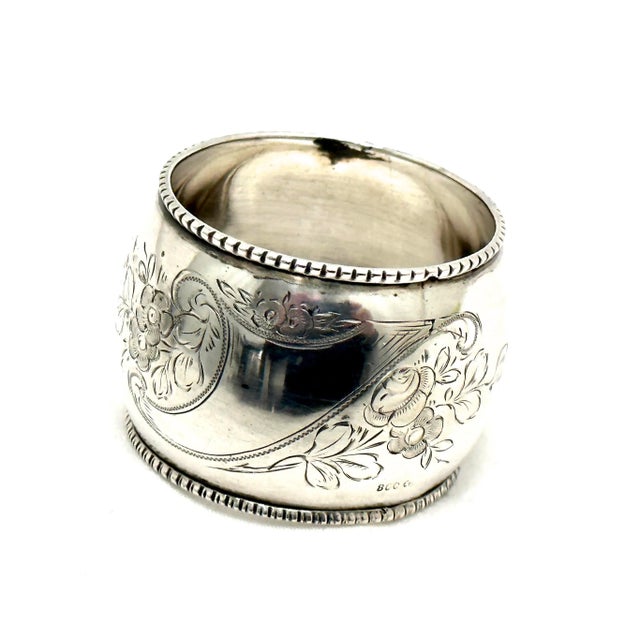 Antique Germany 800 Grade Continental Coin Silver Napkin Rings With Hand Engraved Flowers - a Pair For Sale In Boston - Image 6 of 12