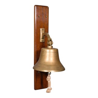 Antique School Bell, English, Oak, Brass, Wall Mounted, Dinner Chime, Edwardian For Sale