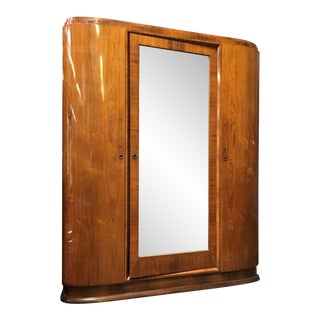 Vintage Art Deco Solid Walnut Wood Armoire For Sale