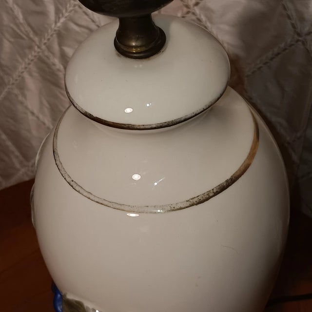 Vintage Ceramic Lamp With Raised Morning Glory Floral and Gilt For Sale - Image 14 of 18