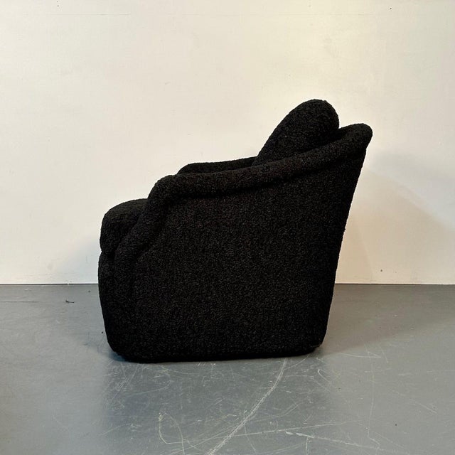 Mid-Century Modern Black Boucle Tub / Swivel / Lounge Chair, Faux Fur For Sale In New York - Image 6 of 12