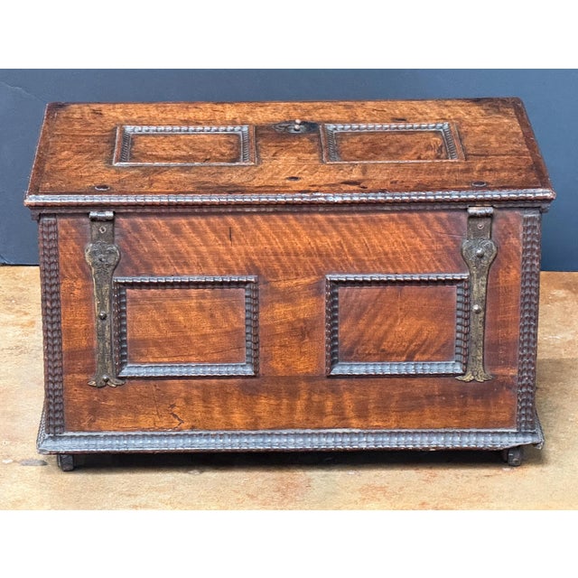 Wood Continental Strong Box of Iron-Bound Walnut From the Renaissance For Sale - Image 7 of 14