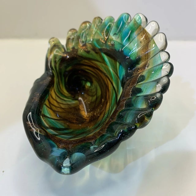 Glass Vintage MCM Murano Style Hand Blown Art Glass Conch Shell Sculpture For Sale - Image 7 of 7
