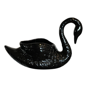 Vintage Black Ceramic Swan Planter - MCM Statement Piece