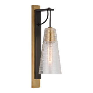 Marie Flanigan for Visual Comfort Signature Reve Medium Conical Sconce in Bronze & Soft Brass with Clear Ribbon Glass For Sale