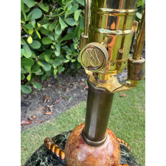 Black Vintage Maitland-Smith Faux Marble and Gilt Rope Motif Table Lamp With Pleated Shade For Sale - Image 8 of 12