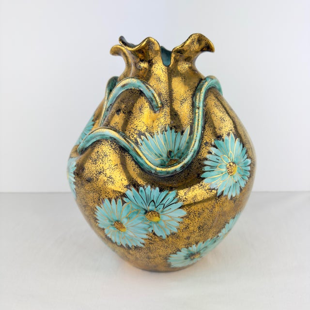 Mid-Century Modern Midcentury Jw Co Hand Painted Gilt Vase For Sale - Image 3 of 12