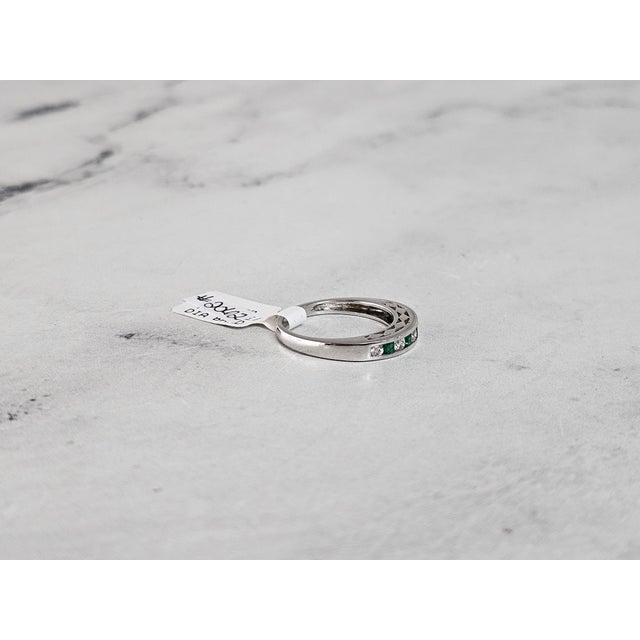 2020s Emerald & Diamond Diamond Wedding Band 14k White Gold, Size 5.5 For Sale - Image 5 of 6