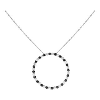 .925 Sterling Silver 2.0 Cttw Alternating Black and White Diamond Open Hoop Circle Pendant Necklace (H-I Color, I2-I3 Clarity) - 18" Inches For Sale
