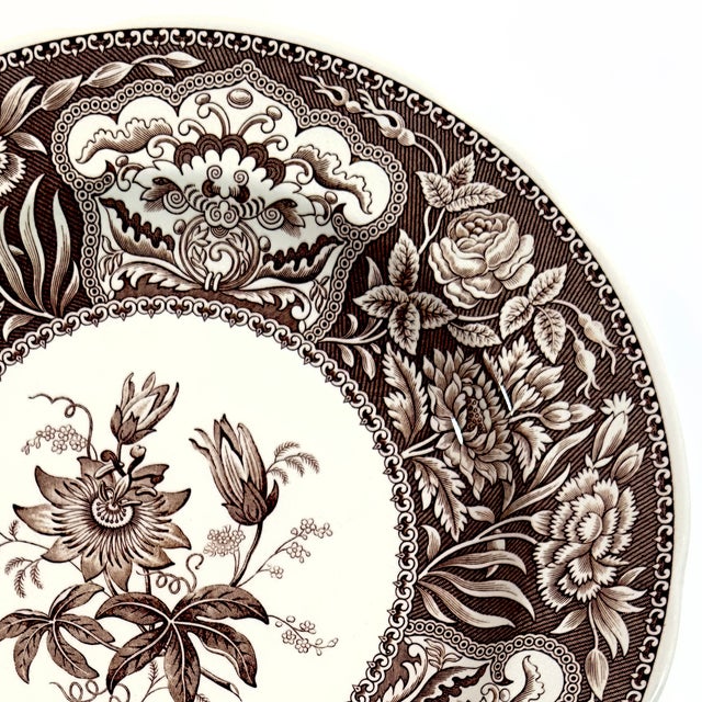 Ceramic Spode Archive Collection Umber Floral Luncheon Plates - Set of 8 For Sale - Image 7 of 11