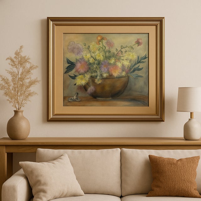 Bring timeless elegance to your space with this vintage pastel still life featuring a lush bouquet of in soft tones of...