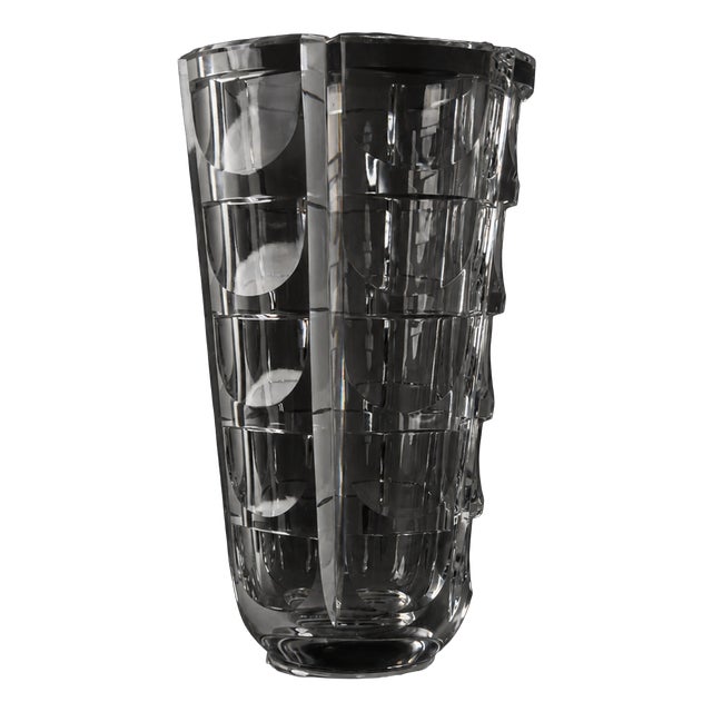 Geometric Cut Crystal Vase by Simon Gate for Orrefors, 1960s For Sale