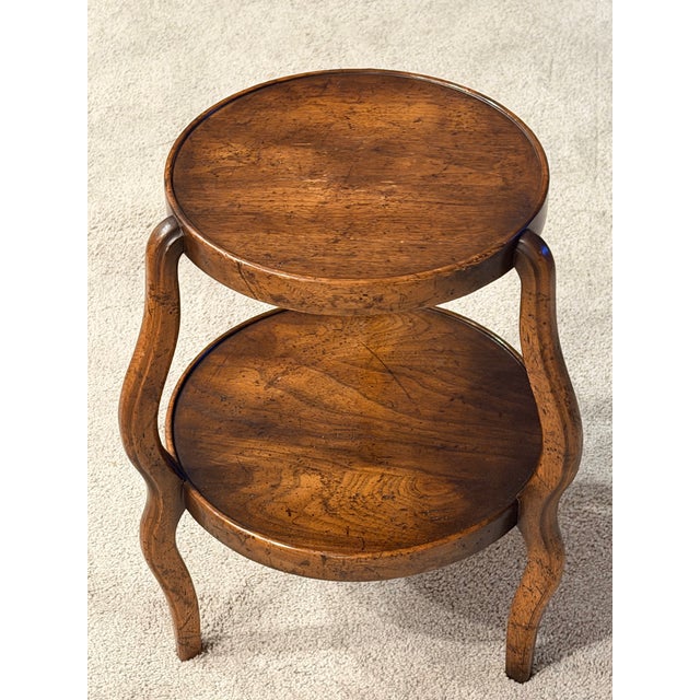 1980s Petite Walnut Two Tier Occasional Table For Sale - Image 5 of 5