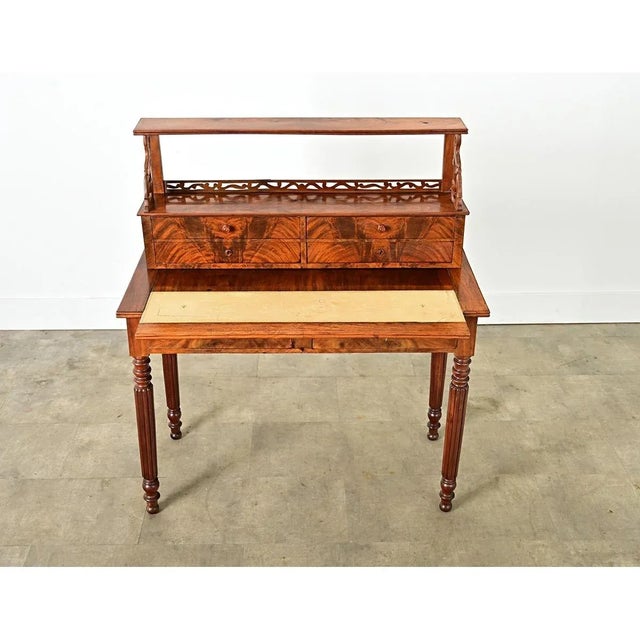 French French 19th Century Mahogany and Leather-Top Writing Desk For Sale - Image 3 of 10
