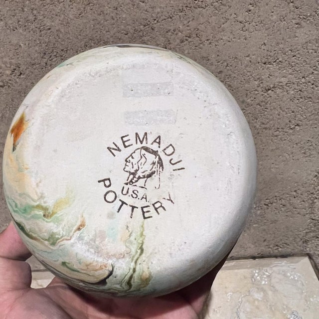 AMBIANIC presents Nemadji Native Indian Art Pottery Ceramic green brown vase 4.13 h x 4.75 diameter Original vintage,...