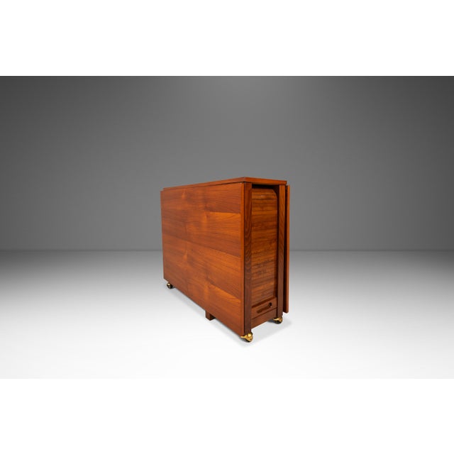 Wood Restored Mid-Century Modern Space Saver Minimalist Hide Away Dropleaf Table W/ 4 Hidden Folding Chairs, Romania, C. 1960's For Sale - Image 7 of 18