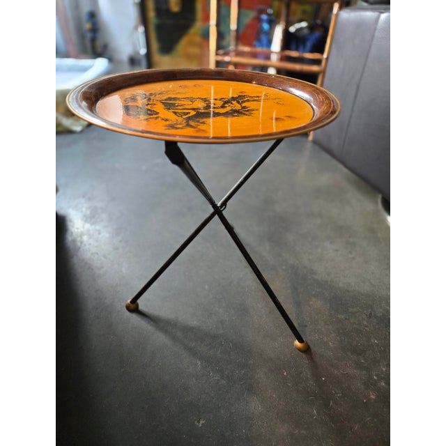 Yellow 1960s Vintage Mid Century Italian Tole Neoclassical Folding Table For Sale - Image 8 of 10