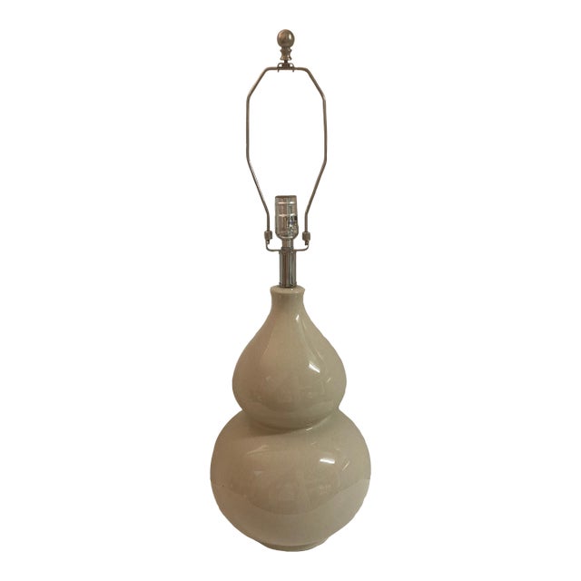 Beige Ceramic Gourd Table Lamp For Sale