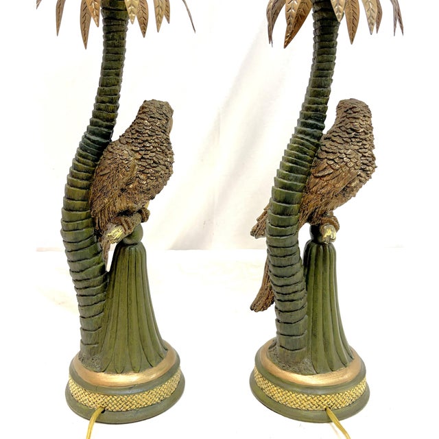 20th Century Palm Beach Chic Parrot and Palm Tree Lamps- A Pair For Sale In West Palm - Image 6 of 18