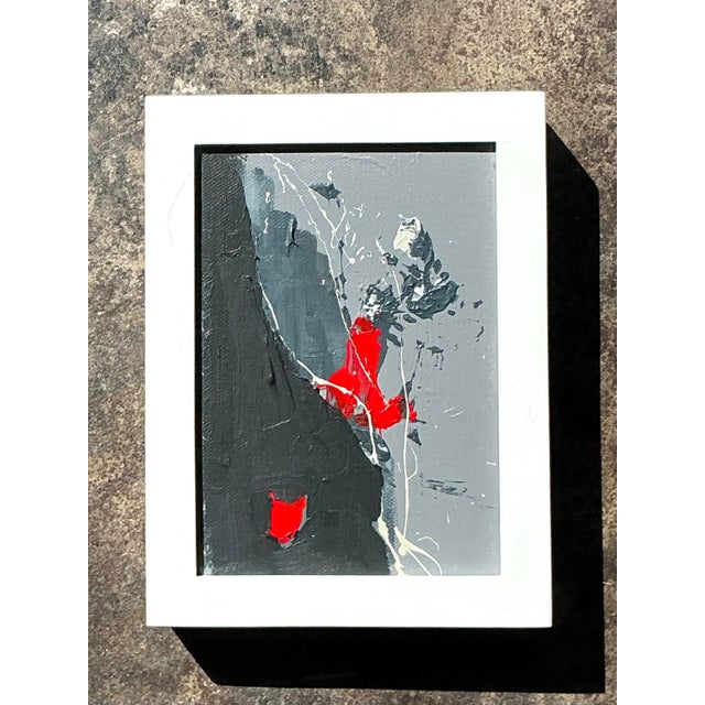 This compelling original oil painting is a masterful example of late 20th-century Postmodern abstraction, presenting a...