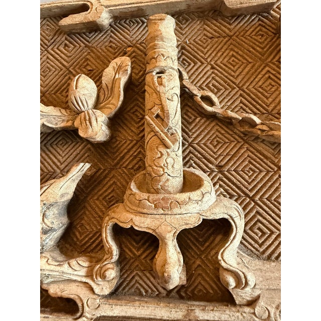Gray Antique Chinese Carved Wood Panel of Two Mythyical Creatures For Sale - Image 8 of 15