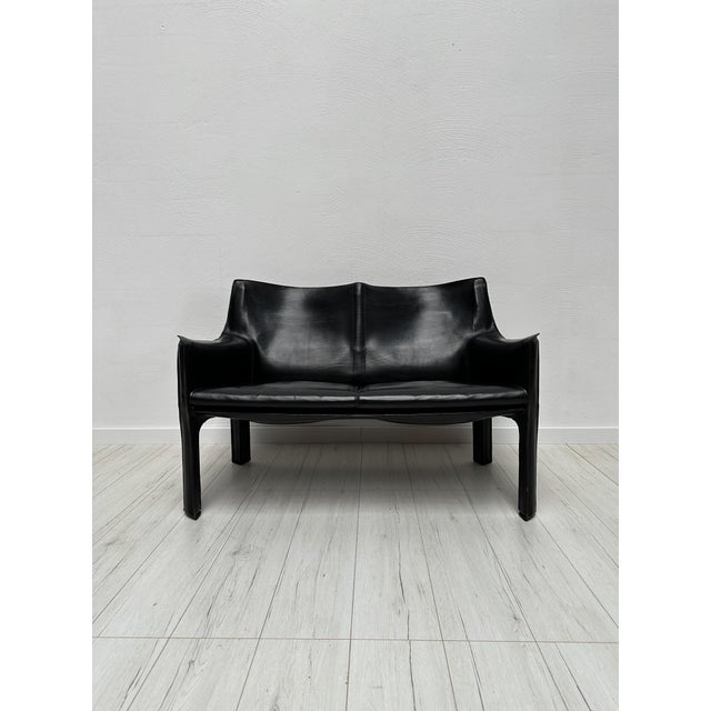 Black Vintage Italian CAB 414 2-Seater Sofa in in Black Leather by Mario Bellini for Cassina, 1980s For Sale - Image 8 of 10