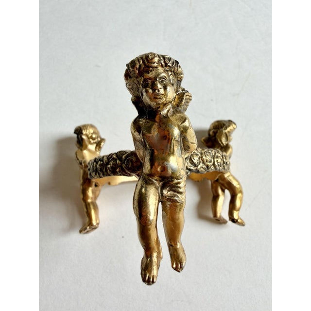 Lovely Vintage Egg w/Painted Enamel Birds In Porcelain Dish & Brass Cherub Stand For Sale In Cleveland - Image 6 of 17
