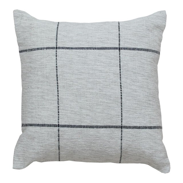 Contemporary Wool and Cotton Pillow in Gray and Beige With Geometric Parttern For Sale
