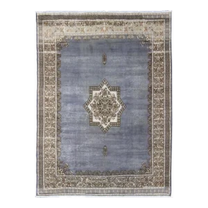 Elegant Vintage Moroccan Rug in Blue, Grayish-Blue Traditional Medallion Design