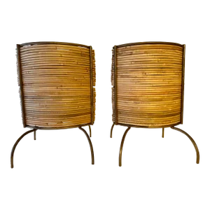 Pair of Rattan and Gilt Metal Lamps. Italy, 2000s
