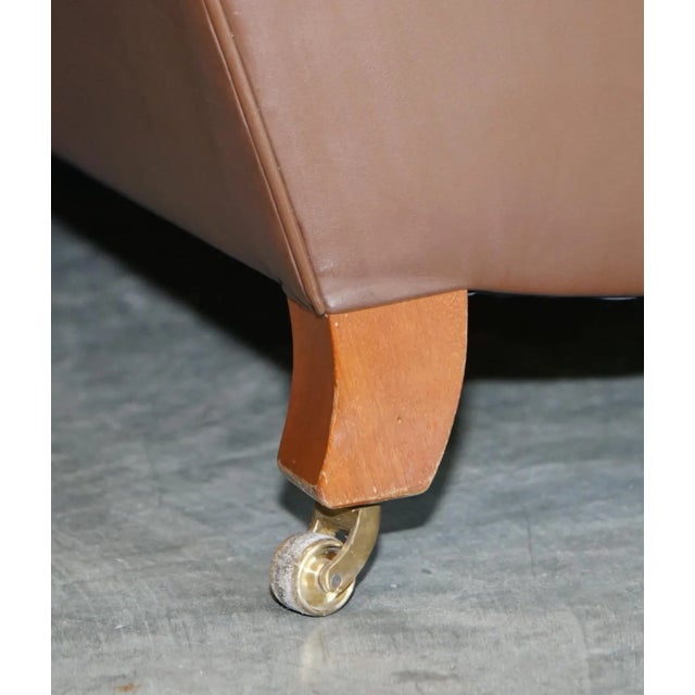 Large Contemporary Solid Brown Sofa with Brass Castors in the Style of Howard & Sons For Sale - Image 16 of 18