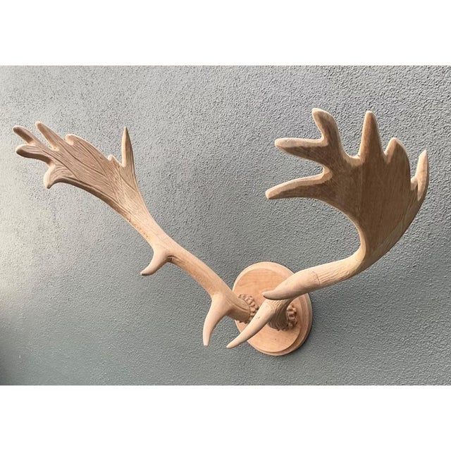 Wood Vintage Carved Wood Antler Wall Mount For Sale - Image 7 of 12