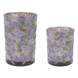 Frosted Hydrangea Print Candle Holder (Set of 2) For Sale