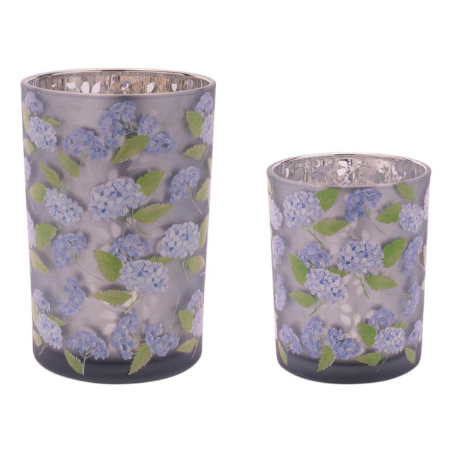 Frosted Hydrangea Print Candle Holder (Set of 2) For Sale