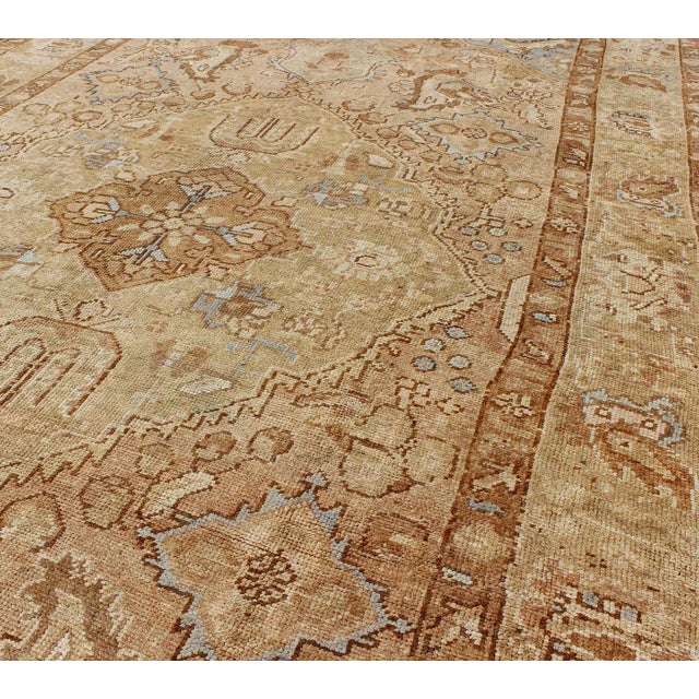 Vintage Turkish Gallery Runner in Goldish Tone, L. Blue, Brown and Warm Colors For Sale - Image 9 of 11