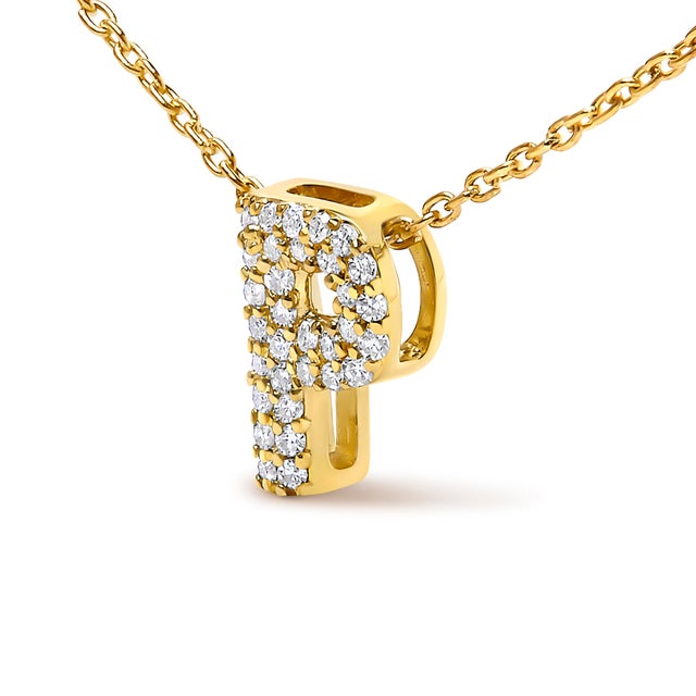 Contemporary 10K Yellow Gold Diamond Accent "P" Initial Bubble Pendant Necklace For Sale - Image 3 of 5