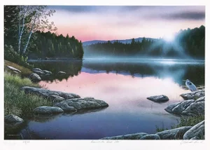 Lithograph on Paper by Jake Vandenbrink Sunrise on Silent Lake 1997