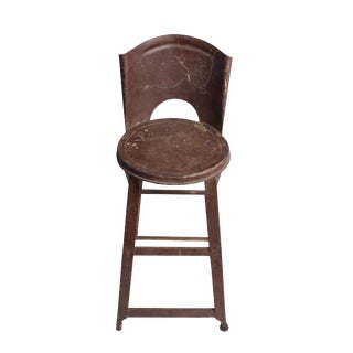 Vintage Industrial Brown Metal Stool For Sale