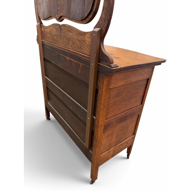 Brown Antique American Quarter-Sawn Oak Serpentine Dresser With Wishbone Mirror For Sale - Image 8 of 11