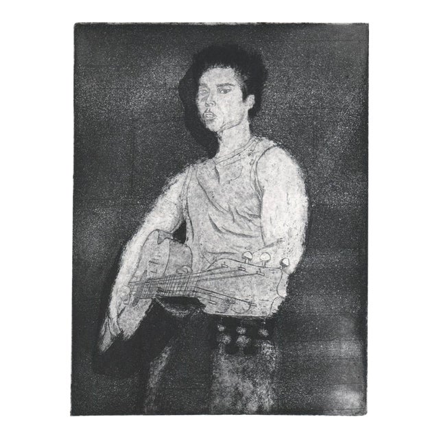 Etching of a Musician With a Guitar For Sale