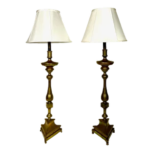 Pair 18th Century Bronze Altar Sticks as Floor Lamps