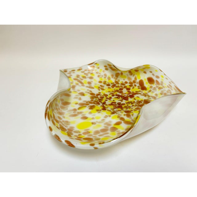 Glass Large Murano Gold Aventurine Art Glass Bowl Flower Form Italy 1950s For Sale - Image 7 of 14