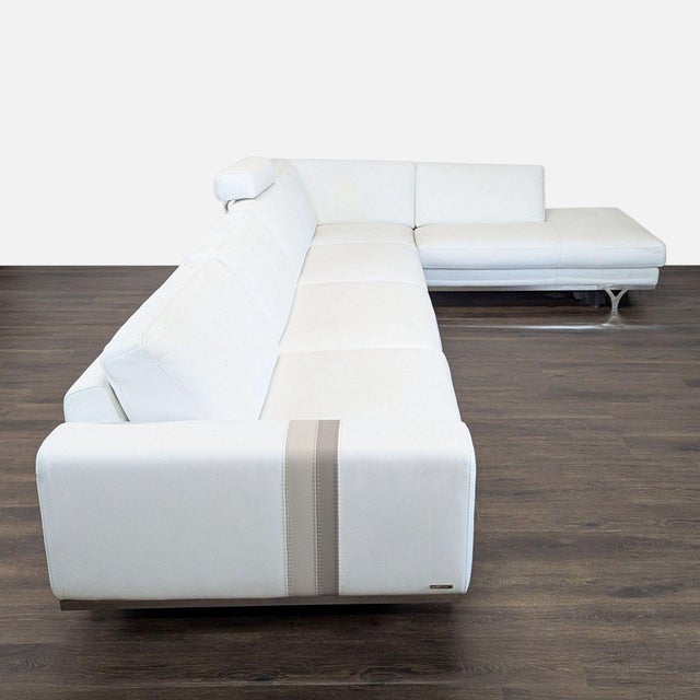 Modern Roche Bobois White Italian Leather Sectional Sofa With Chaise For Sale - Image 3 of 8