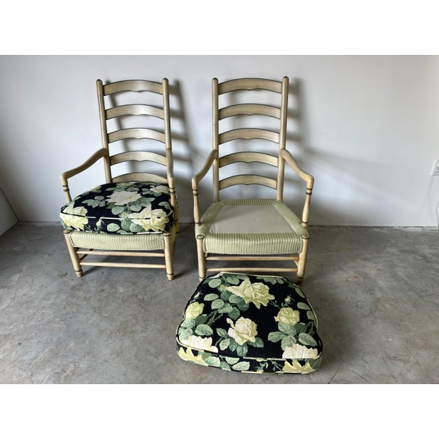 1970s Vintage French Provincial - Style High. Ladder Back Arm Lounge Chairs - A Pair/ Sold For Sale - Image 5 of 13
