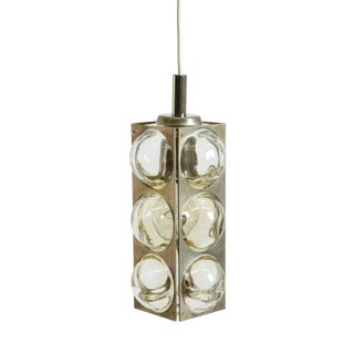 Vintage Space Age Pendant Lamp in Glass and Nickel-Plated Metal by Temde, 1960s For Sale